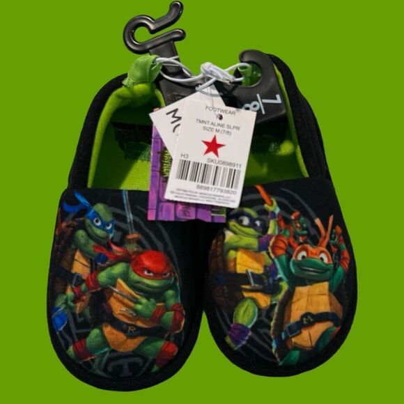 NWT Teenage Mutant Ninja Turtles Mutant Mayhem Toddler Fuzzy Slippers M 7/8 - Picture 2 of 6
